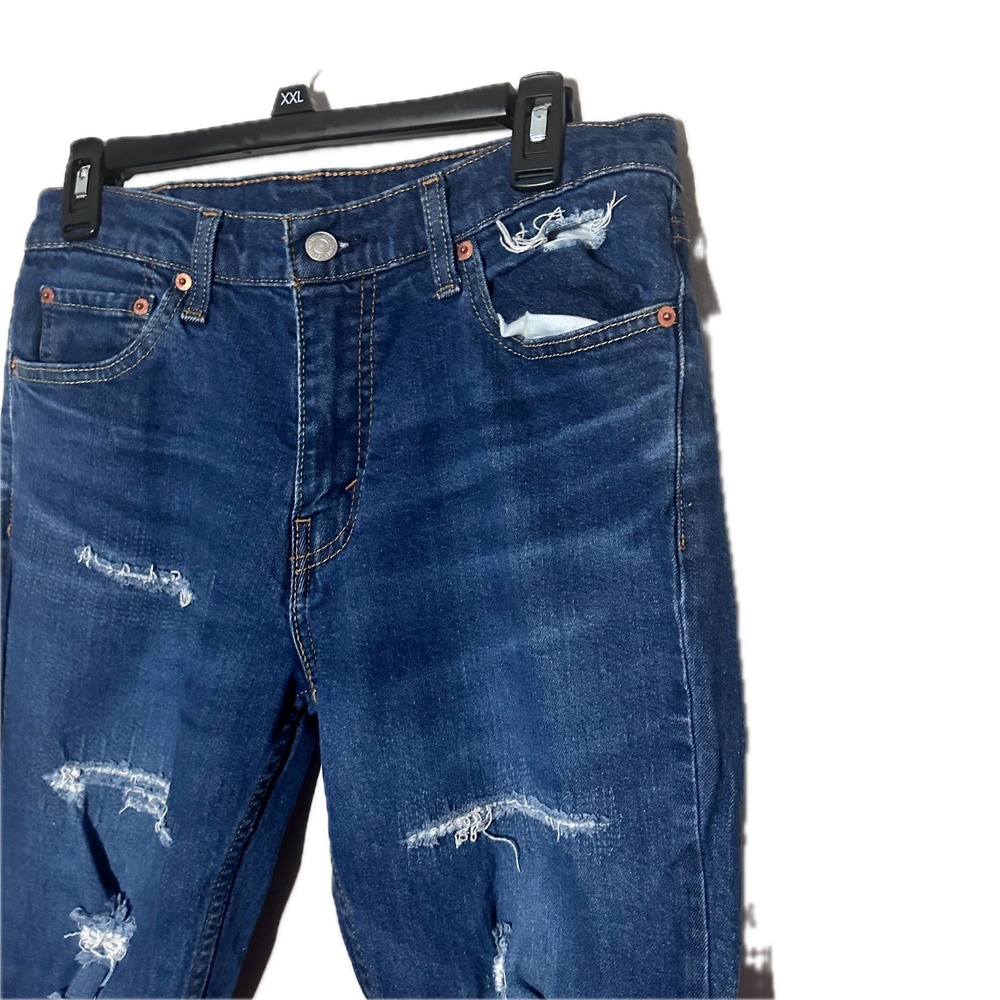 Levis 511 Slim Fit Distressed Jeans Mens 32x32 Dark Wash Blue Ripped Denim - Picture 3 of 5